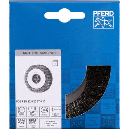 Afbeelding PFERD TOOLS ronde borstels ongetordeerd breed, industrieel gebruik met asgat POS RBU 8020/20 ST 0,20