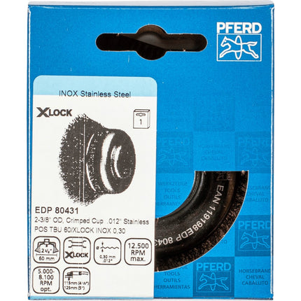 Afbeelding PFERD TOOLS komborstels ongetordeerd met schroefdraad POS TBU 60/X-LOCK INOX 0,30